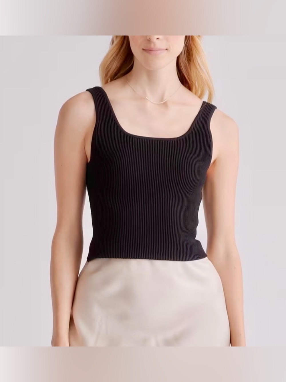 Quince Cropped Square Neck Ribbed Knit Tank in Black